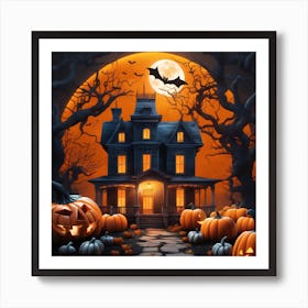 Halloween House With Pumpkins 11 Art Print