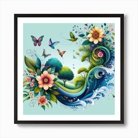 Flowers And Butterflies Poster