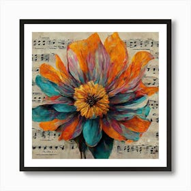 Flower On Music Sheet Art Print