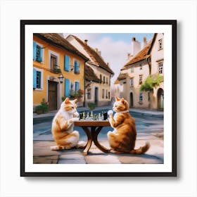 Cats Playing Chess Art Print