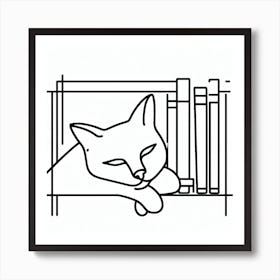 A Cat and a Bookshelf: A Modern Cut-Out Art Print Art Print