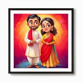 An Indian Couple Dressed In Traditional Wedding Attire Art Print