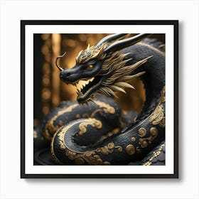 Black And Gold Dragon Art Print