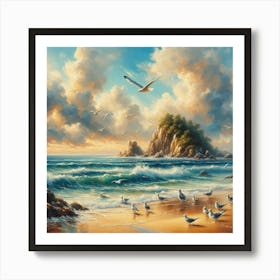 Seagulls On The Beach 1 Art Print