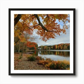 Fall Leaves On A Lake Art Print