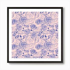 Blue Line Flowers Art Print