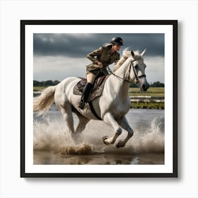 White Horse In Water Art Print