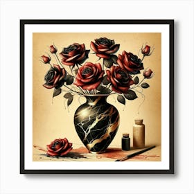 Roses In A Marble Vase 10 Art Print