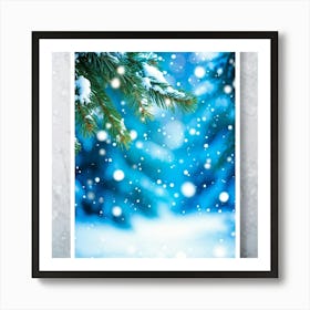 Abstract Winter Wonderland With A Closeup Of A Spruce Tree Branch Adorned With Snowflakes In The For (1) Art Print