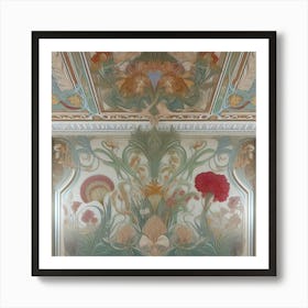 William Morris Inspired Floral Motifs Decorating The Walls Of An Elegant Ballroom, Style Art Nouveau 2 Art Print