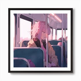 Anime Girl Sitting On A Bus Art Print