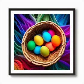 Colorful Easter Eggs In A Basket ok color Art Print