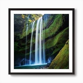 Waterfall In The Mountains Art Print