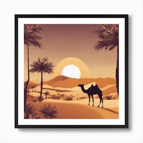 Sahara, Camel In Sunset Xl 1024 V1 0 Art Print