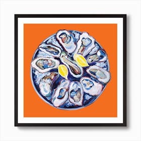 Oysters On A Plate Orange Square Art Print