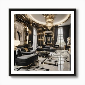 Black And Gold Living Room 1 Art Print