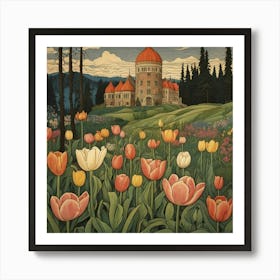 Tulips And Castle 3 Art Print