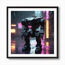 Robot In The Rain Art Print