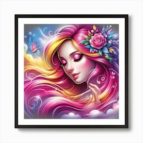 Girl With Flowers 7 Art Print