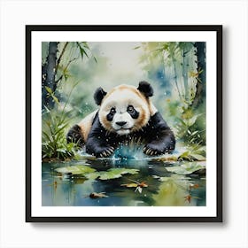 Panda Bear In Water Art Print