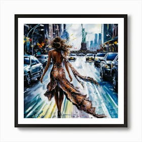 Oil Painting Sexy Woman with Liberty Statue Art Print