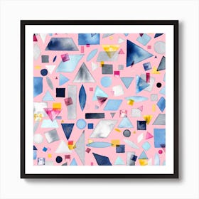 Geometric Pieces Pink Square Art Print