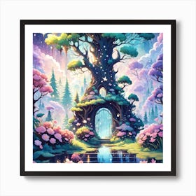 A Fantasy Forest With Twinkling Stars In Pastel Tone Square Composition 174 Art Print