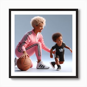 Mother And Child Playing Basketball Art Print