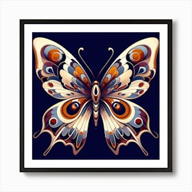 Block Print Butterfly on Blue III Art Print