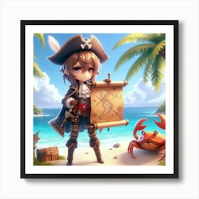 Pirate Girl Holding A Map Art Print