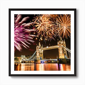 New Year'S Eve Fireworks Over Tower Bridge Art Print