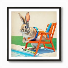 Bunny In Pool Chair Art Print