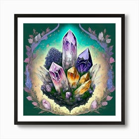 Crystals And Flowers Art Print