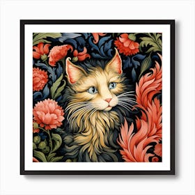 Cat With Flowers Art Print