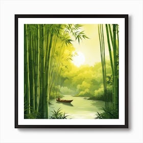 A Stream In A Bamboo Forest At Sun Rise Square Composition 30 Art Print