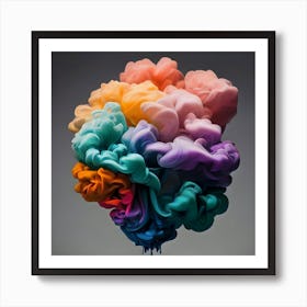 Abstract Long Cloud Of Colourful Smoke On A Grey (3) Art Print