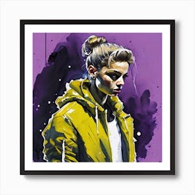 Watercolour Girl In Yellow Jacket Poster