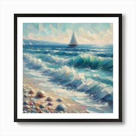 Sailboat On The Beach, Acrylic Painting Style 6 Art Print