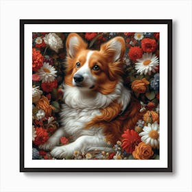 Corgi In Flowers Art Print