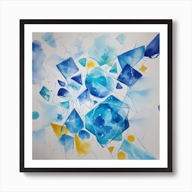 Blue And Yellow Watercolor Painting Art Print