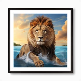 Lion In The Ocean Art Print