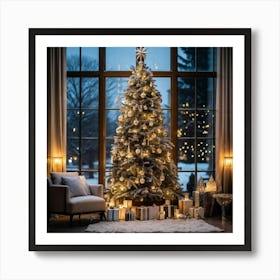 A Majestic Christmas Tree Standing Tall And Adorned With A Mix Of Ostentatious And Minimalist Decor Art Print