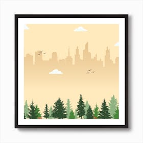 Cityscape With Trees Art Print