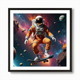 Astronaut Skateboarding In Space 4 Art Print