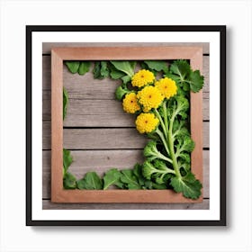 Yellow Flowers In A Wooden Frame Art Print