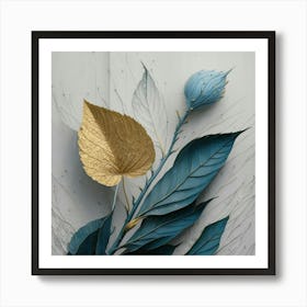 Blue And Gold Leaves Art Print