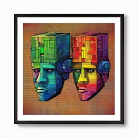 Two Heads With Headphones Art Print