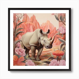 Rhinoceros Pink Jungle Animal Portrait Art Print