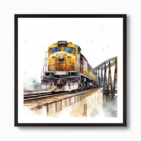 Watercolor Train On The Bridge Art Print