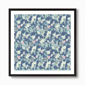 Blue And Pink Floral Print Art Print